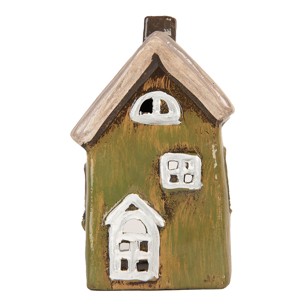 Clayre & Eef   | Decoratie Huisje Groen Beige 9x7x15 cm | 6CE2196