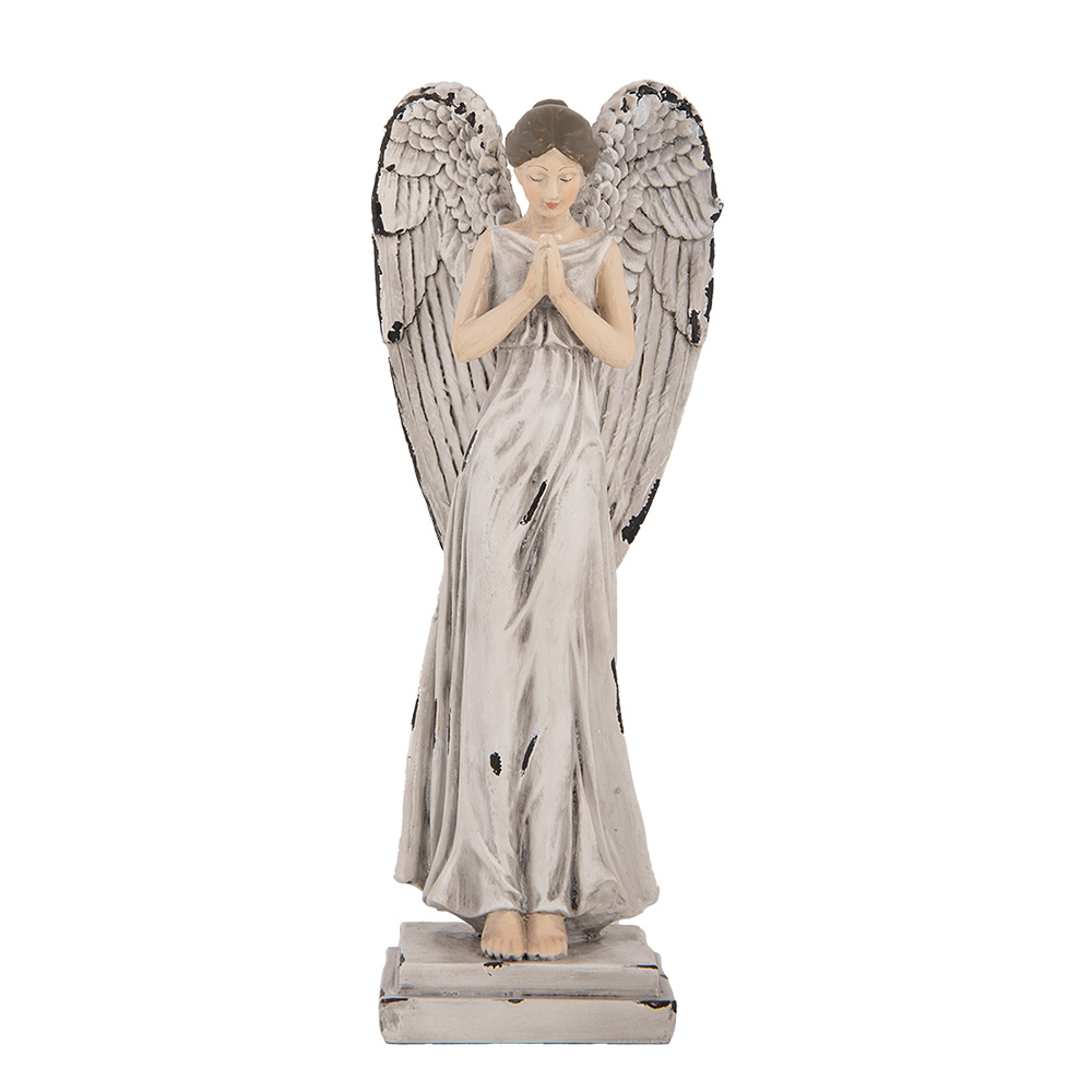 Clayre & Eef   | Decoratie Engel Wit Grijs 9x8x23 cm | 6PR5634