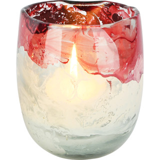 Dekoratief | Theelichthouder 'Red Waze', rood/wit, glas, 11x11x11cm | A258173