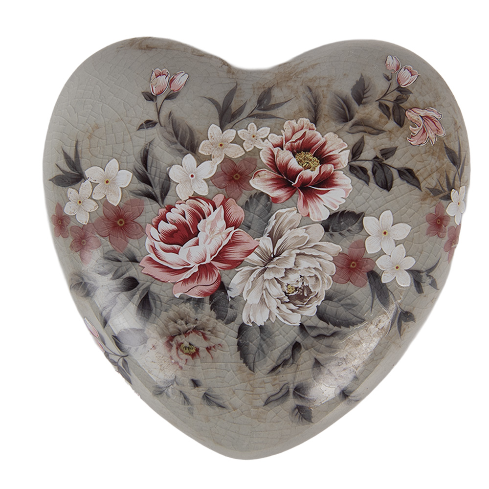 Clayre & Eef   | Decoratie Hart Grijs Roze 11x11x4 cm | 6CE2242L