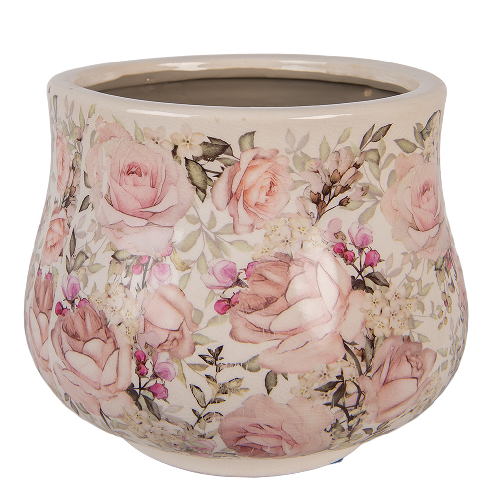 Clayre & Eef   | Bloempot Binnen Beige Roze ø 21x17 cm | 6CE2241L