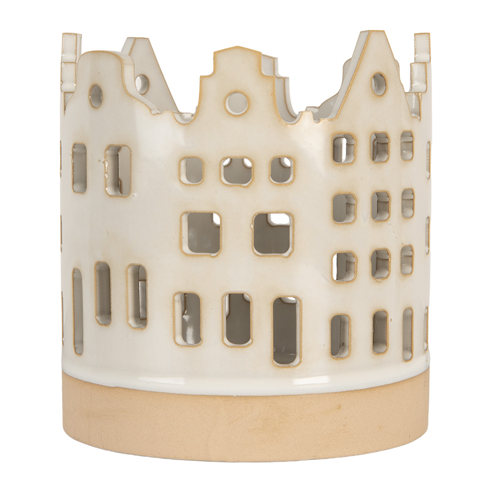 Clayre & Eef   | Theelichthouder Kerst Huisjes Beige Bruin ø 11x11 cm | 6CE2346