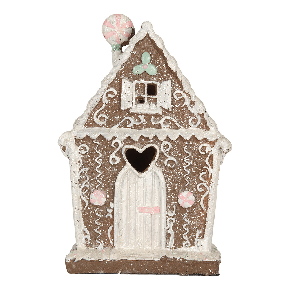 Clayre & Eef   | Decoratie Huis met LED Bruin Wit 14x9x21 cm | 6PR5820