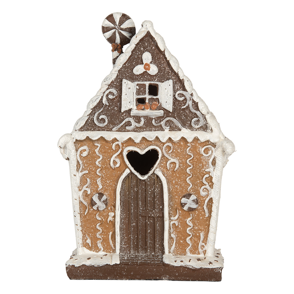 Clayre & Eef   | Decoratie Huis met LED Bruin Wit 14x9x21 cm | 6PR5822