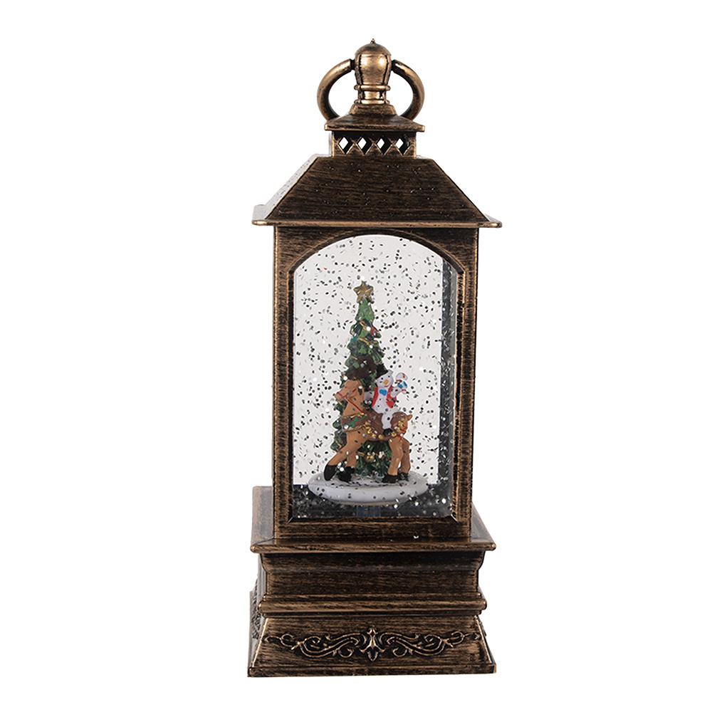 Clayre & Eef   | Kerstdecoratie Lantaarn met Kerstboom Bruin 8x8x20 cm / 3xAAA | 66409