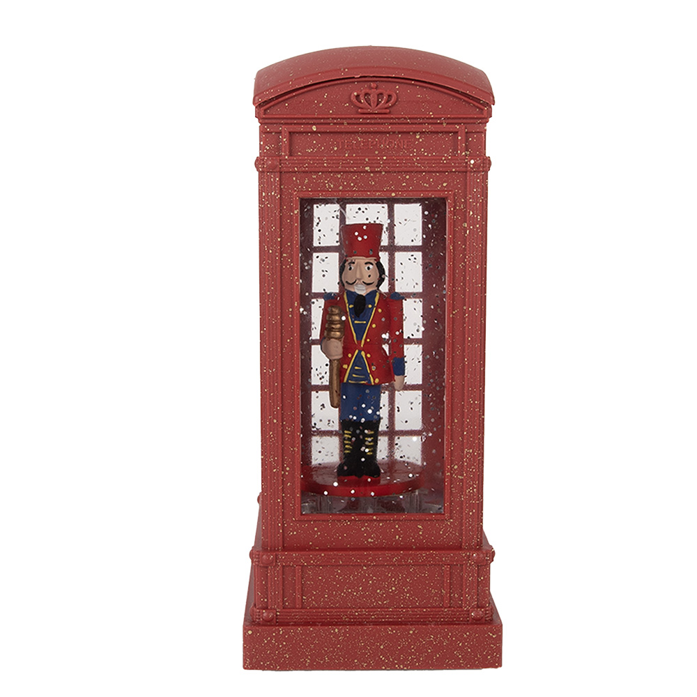 Clayre & Eef   | Kerstdecoratie telefooncel met Notenkraker Rood 9x9x21 cm / 3xAAA | 66412