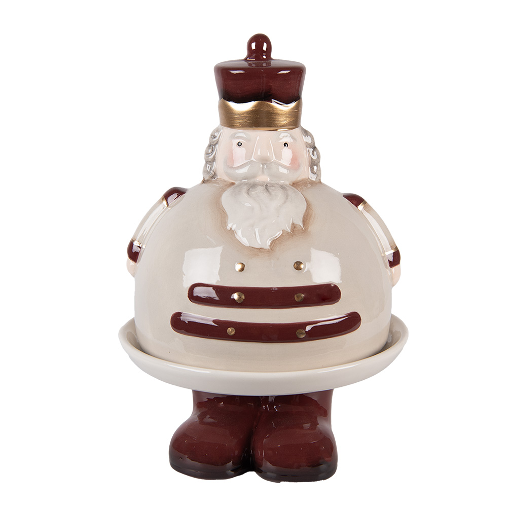 Clayre & Eef   | Decoratief Schaaltje met Deksel Beige Rood ø 17x25 cm | 6CE2254