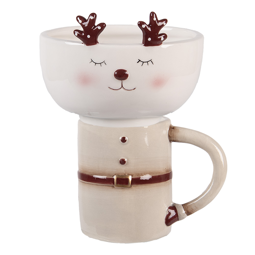Clayre & Eef   | Mok met Kom Beige Wit 12x12x18 cm / 250 ml / 250 ml | 6CE2255