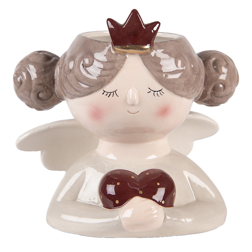 Clayre & Eef   | Bloempot Binnen Beige Rood 17x14x17 cm | 6CE2256