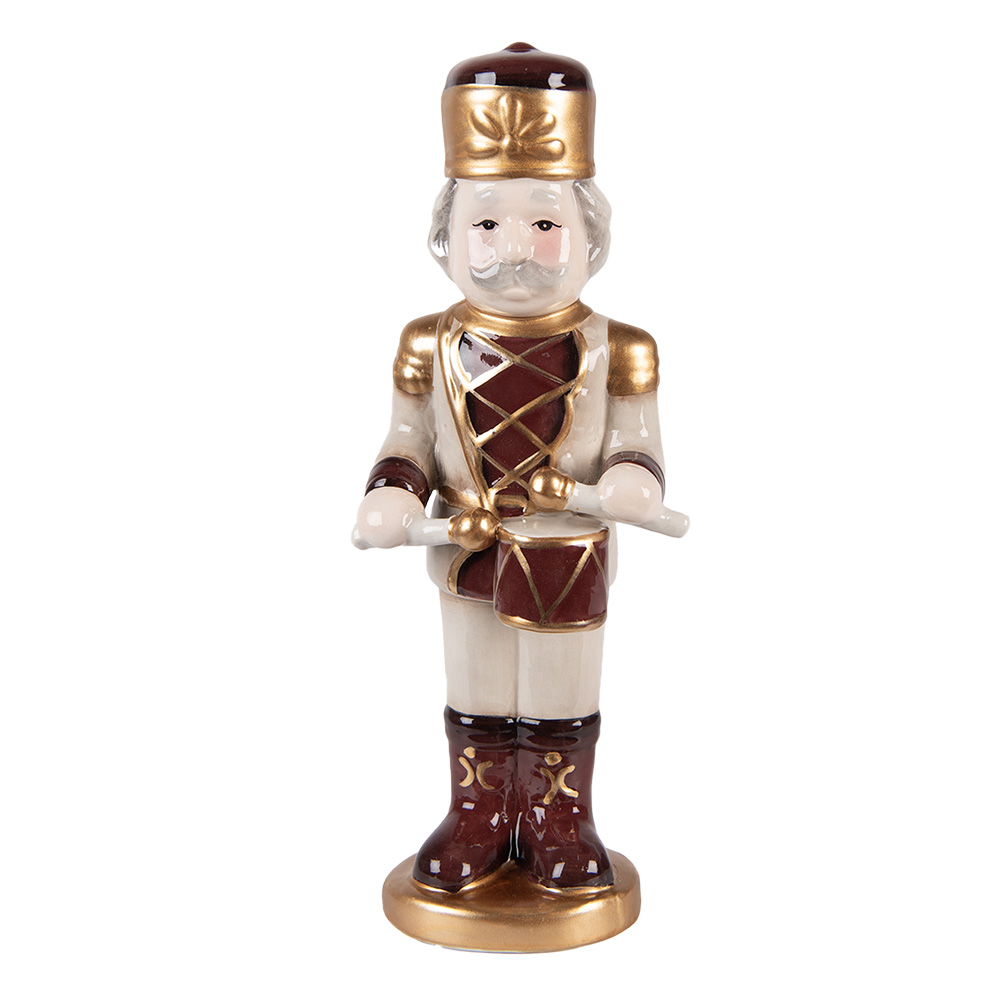 Clayre & Eef   | Kerstdecoratie Notenkraker Beige Rood 8x8x25 cm | 6CE2258