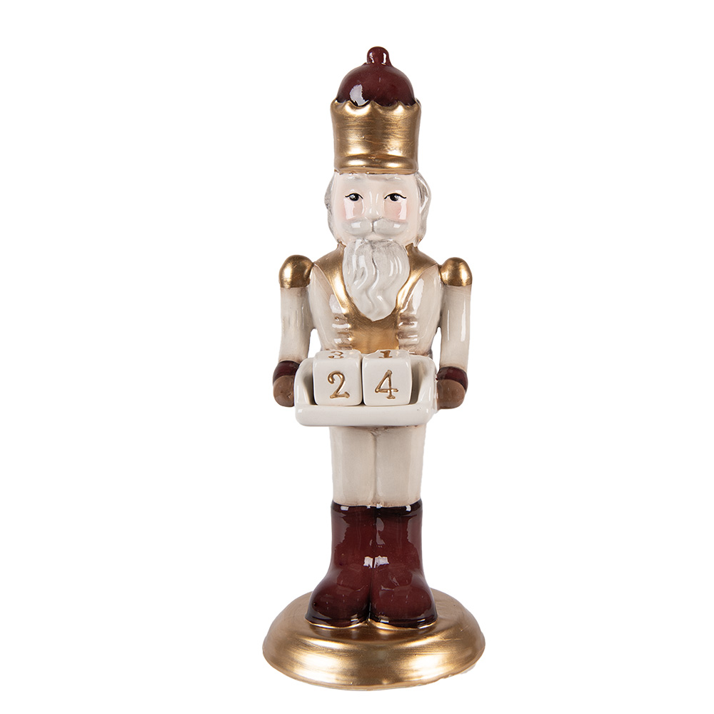 Clayre & Eef   | Kerstdecoratie Notenkraker met kalender Beige Rood 10x10x27 cm | 6CE2260