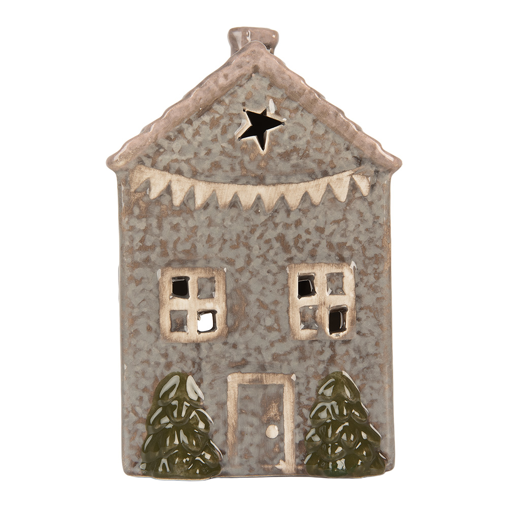 Clayre & Eef   | Theelichthouder Kerst Huisje Blauw Roze 10x8x15 cm | 6CE2280