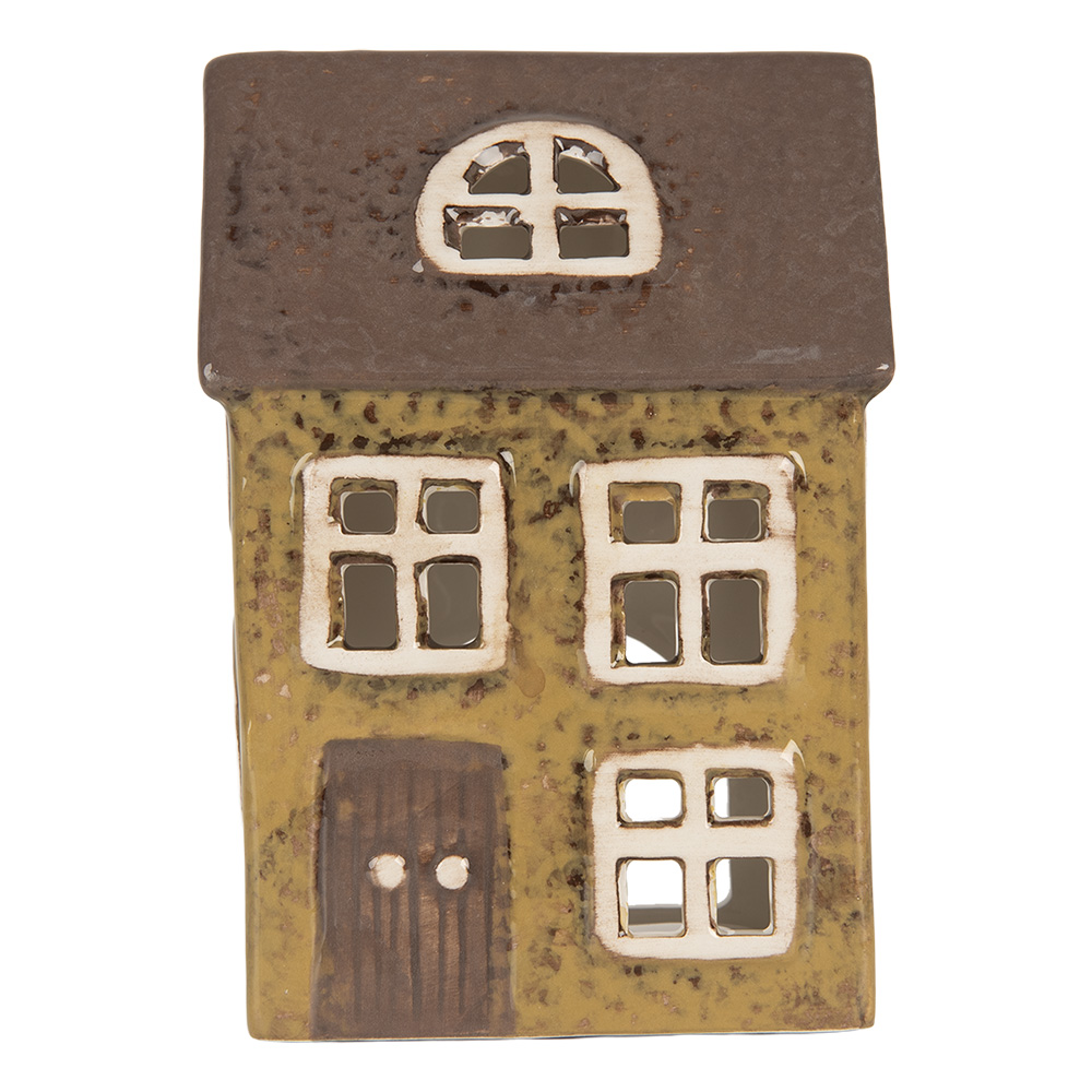 Clayre & Eef   | Theelichthouder Kerst Huisje Groen Bruin 10x7x14 cm | 6CE2286