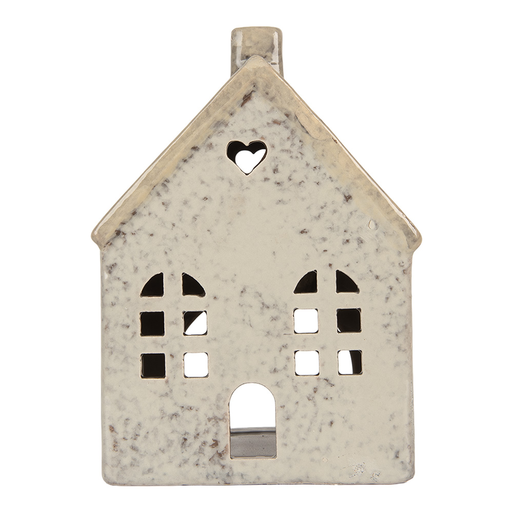 Clayre & Eef   | Theelichthouder Kerst Huisje Grijs Beige 11x7x16 cm | 6CE2290