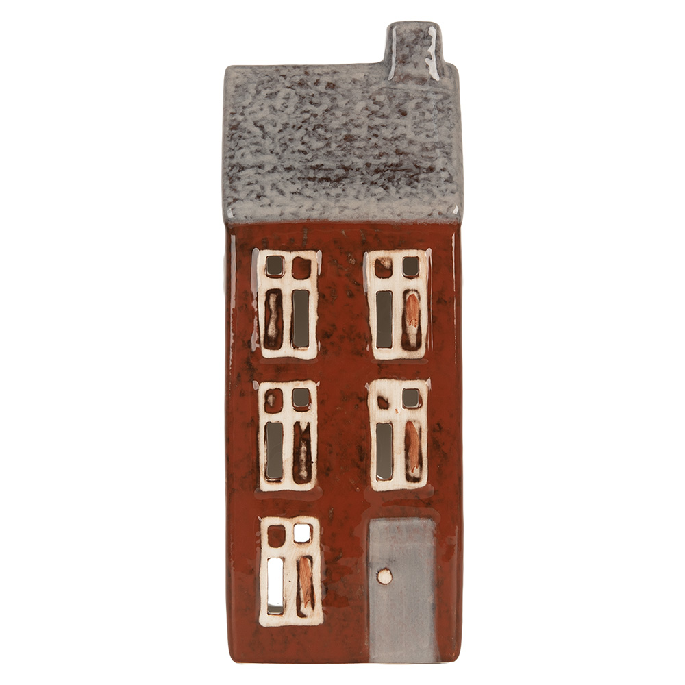 Clayre & Eef   | Theelichthouder Kerst Huisje Bruin Grijs 10x7x26 cm | 6CE2295