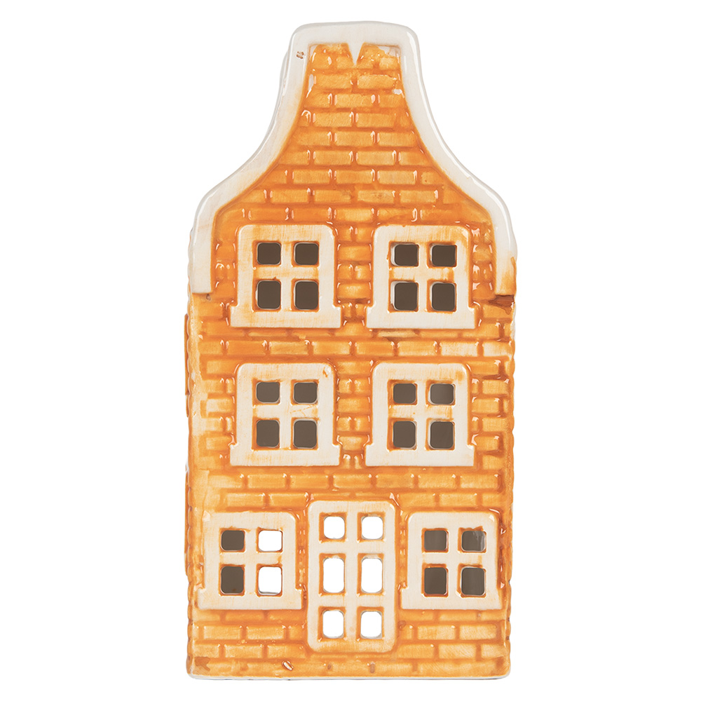Clayre & Eef   | Theelichthouder Kerst Huisje Oranje Rood 9x10x19 cm | 6CE2299
