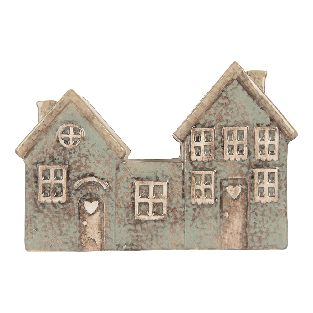 Clayre & Eef   | Theelichthouder Kerst Huisje Groen Beige 22x9x15 cm | 6CE2306