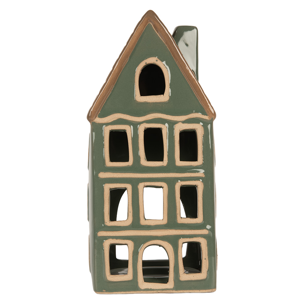 Clayre & Eef   | Theelichthouder Kerst Huisje Groen Bruin 9x8x19 cm | 6CE2312