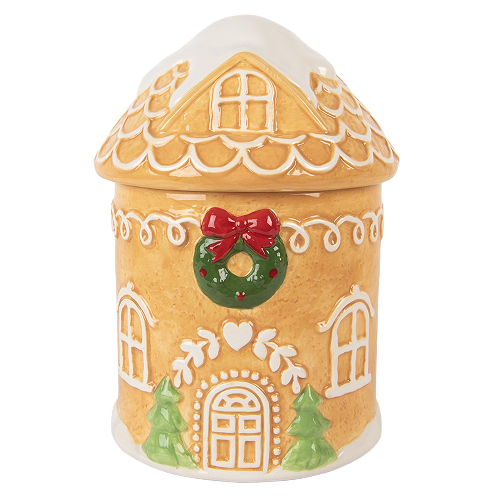 Clayre & Eef   | Voorraadpot Deksel Bruin Wit ø 13x17 cm | 6CE2363
