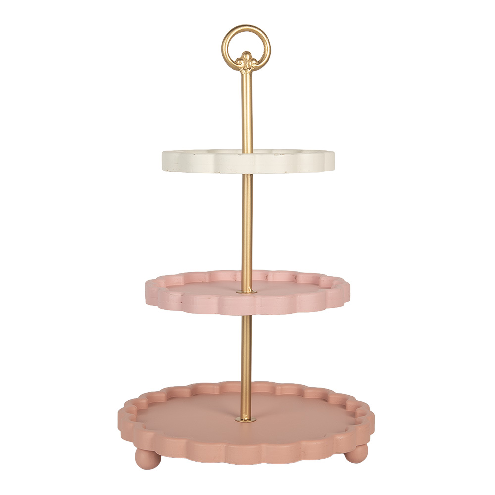 Clayre & Eef   | Etagère Roze Wit ø 30x50 cm | 6H2458