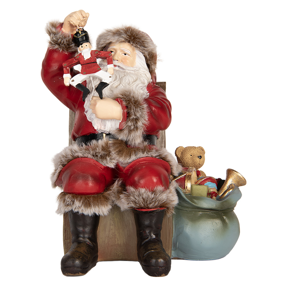 Clayre & Eef   | Kerstdecoratie Kerstman Rood Wit 16x13x19 cm | 6PR5749