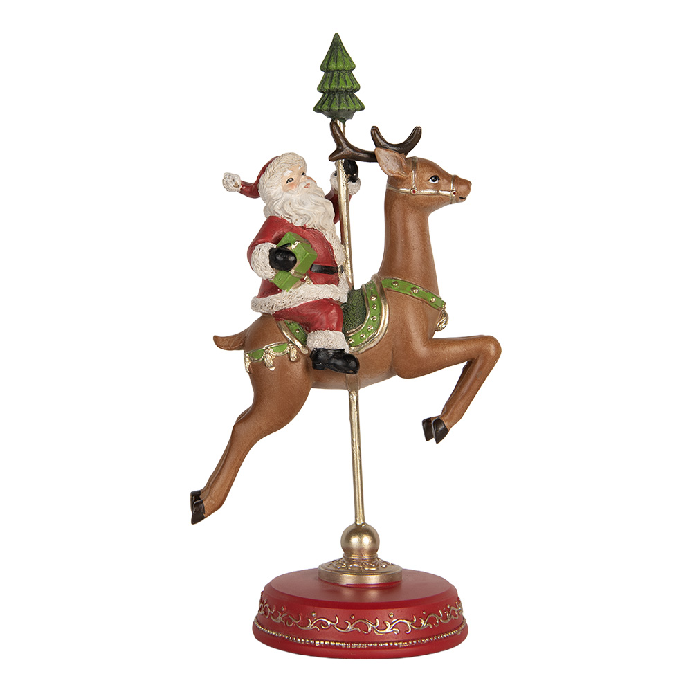 Clayre & Eef   | Kerstdecoratie Kerstman op Rendier Rood Bruin 16x11x30 cm | 6PR5763