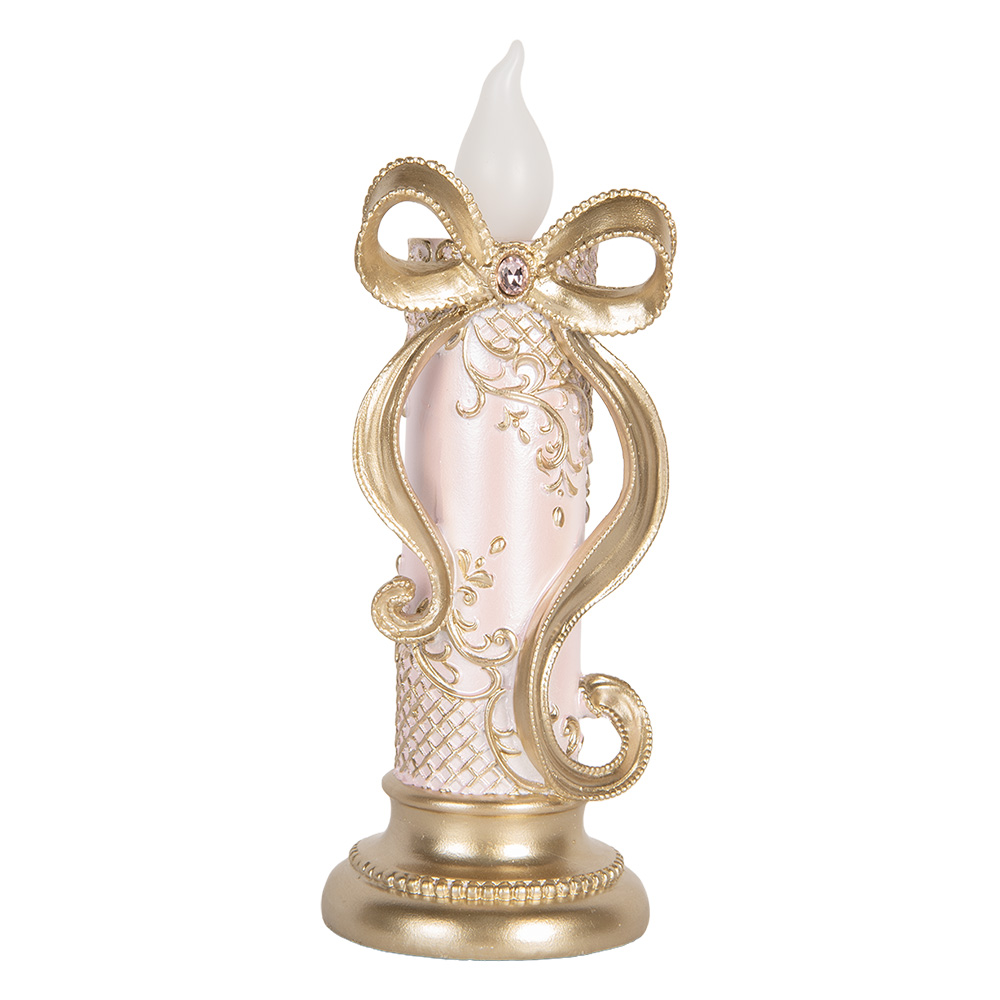 Clayre & Eef   | Decoratie kaars met LED Goudkleurig Roze 10x10x25 cm / 2xAAA | 6PR5776