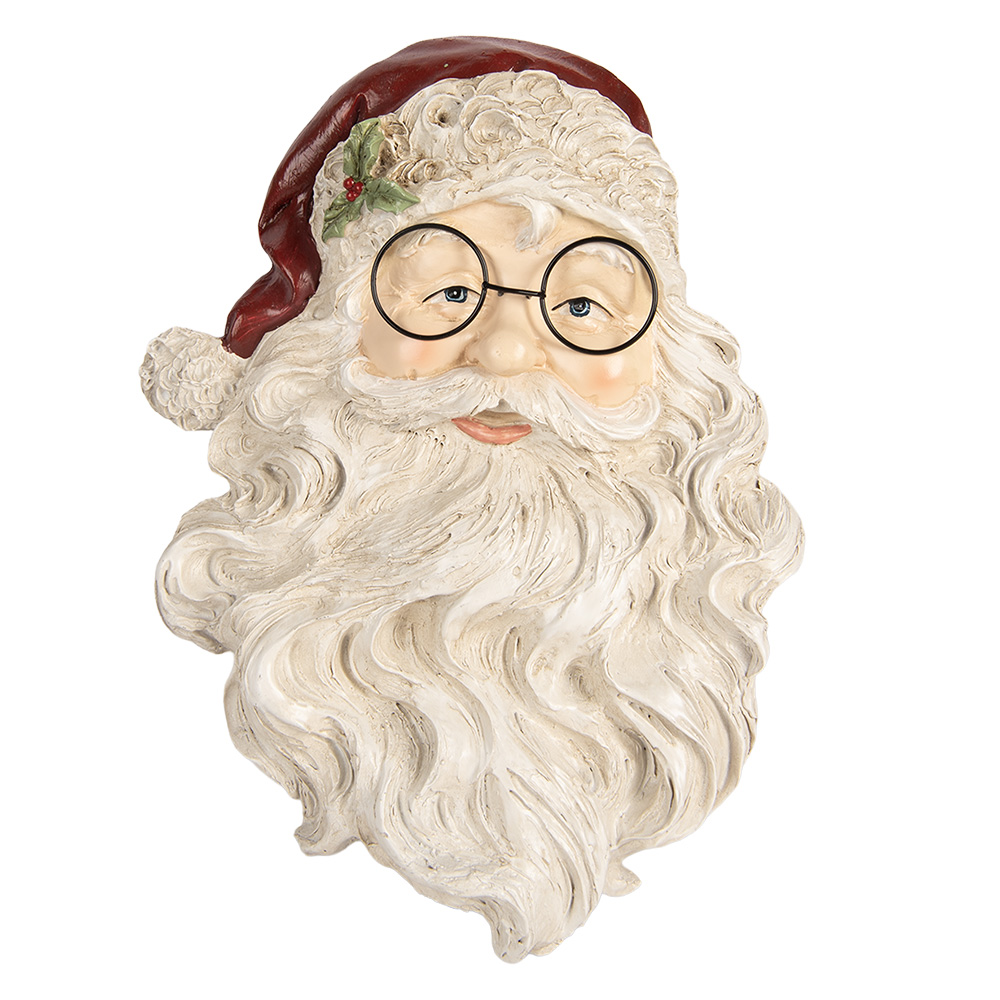 Clayre & Eef   | Wanddecoratie Kerstman Wit Rood 23x5x31 cm | 6PR5781