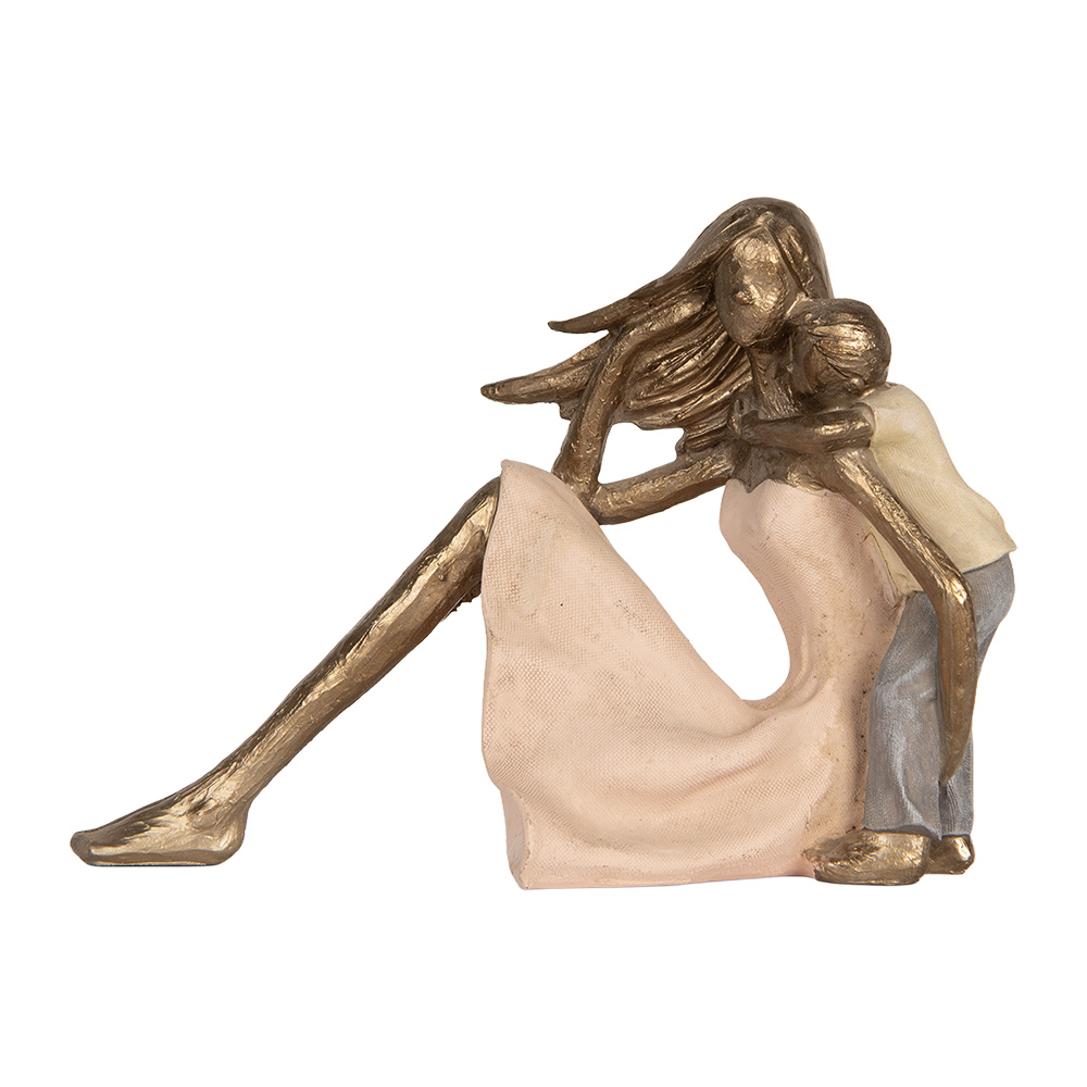 Clayre & Eef   | Decoratie Moeder met Kind Goudkleurig Roze 23x9x16 cm | 6PR5900