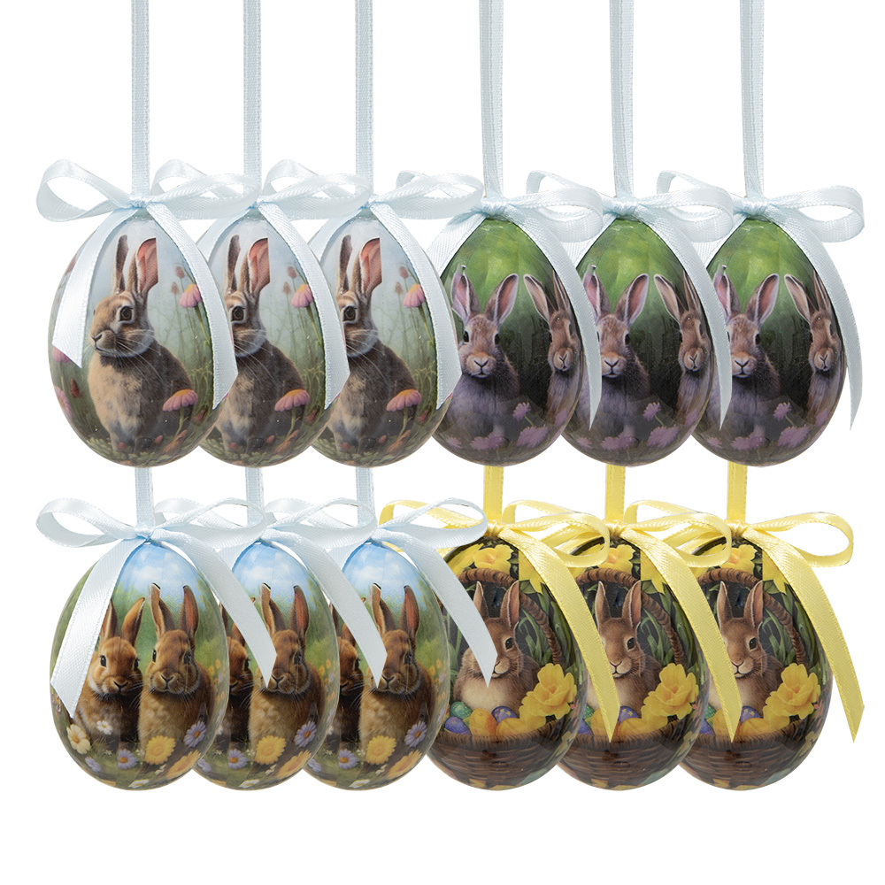 Clayre & Eef   | Decoratie Hanger Ei (set 12) Meerkleurig ø 4x5 cm | 65904