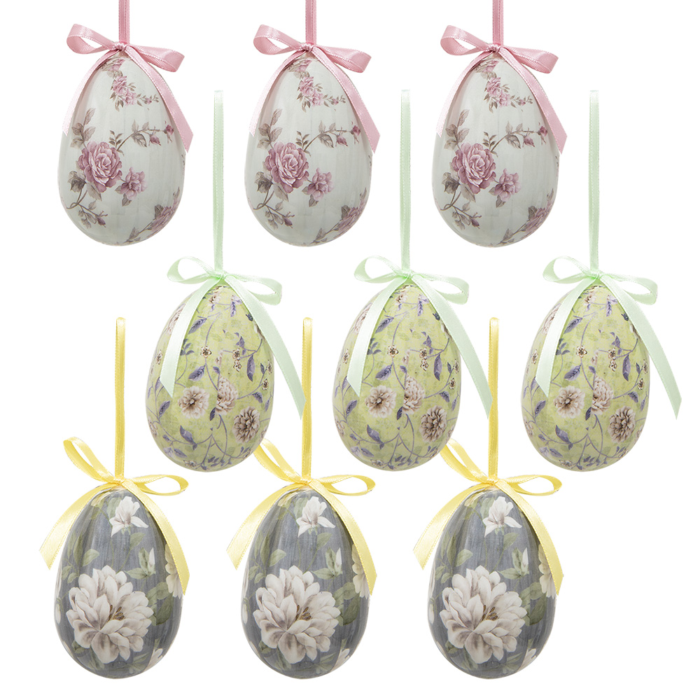 Clayre & Eef   | Decoratie Hanger Ei (set 9) Meerkleurig ø 5x8 cm | 65906
