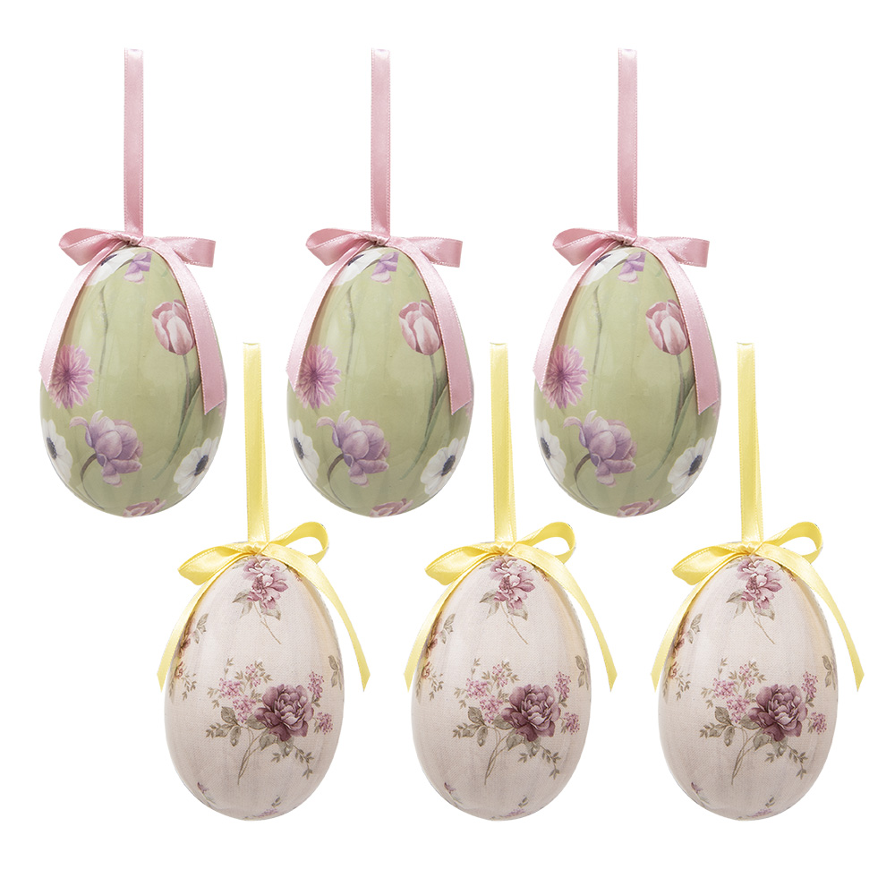 Clayre & Eef   | Decoratie Hanger Ei (set 6) Meerkleurig ø 7x10 cm | 65907