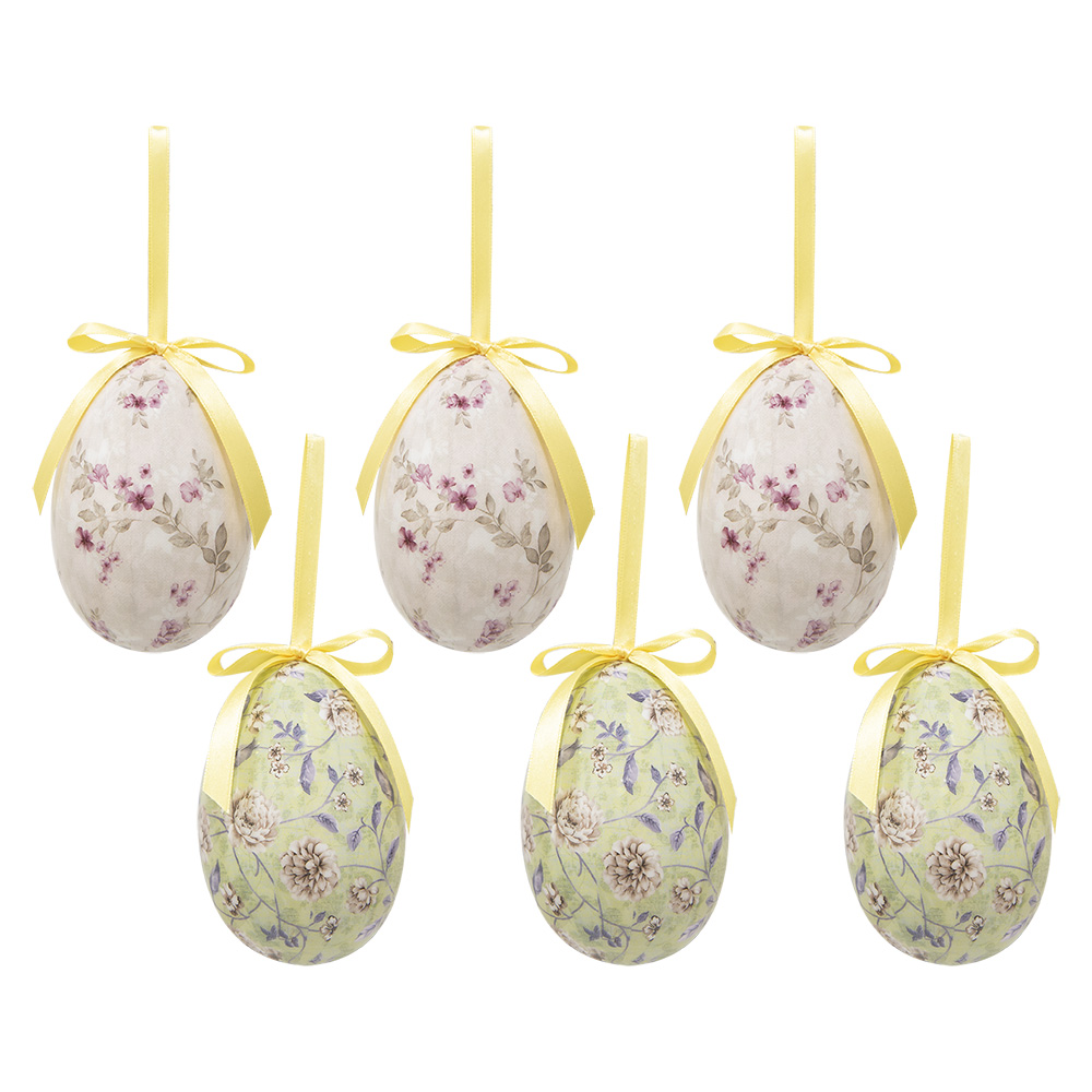 Clayre & Eef   | Decoratie Hanger Ei (set 6) Meerkleurig ø 7x10 cm | 65910