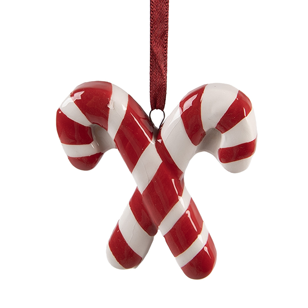 Clayre & Eef   | Decoratie hanger Zuurstok Rood Wit 6x2x8 cm | 6CE2262