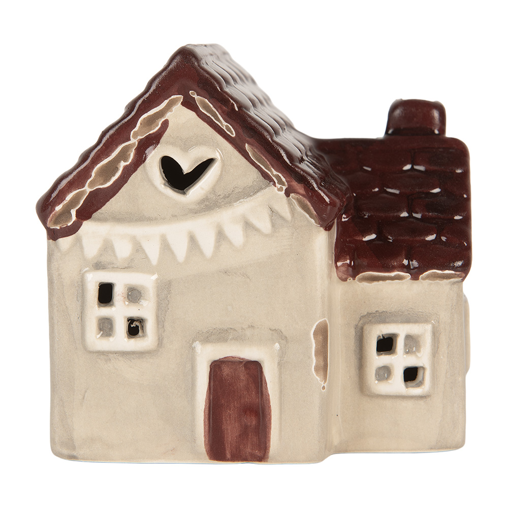 Clayre & Eef   | Decoratie Huisje met LED Beige Rood 8x6x8 cm | 6CE2271