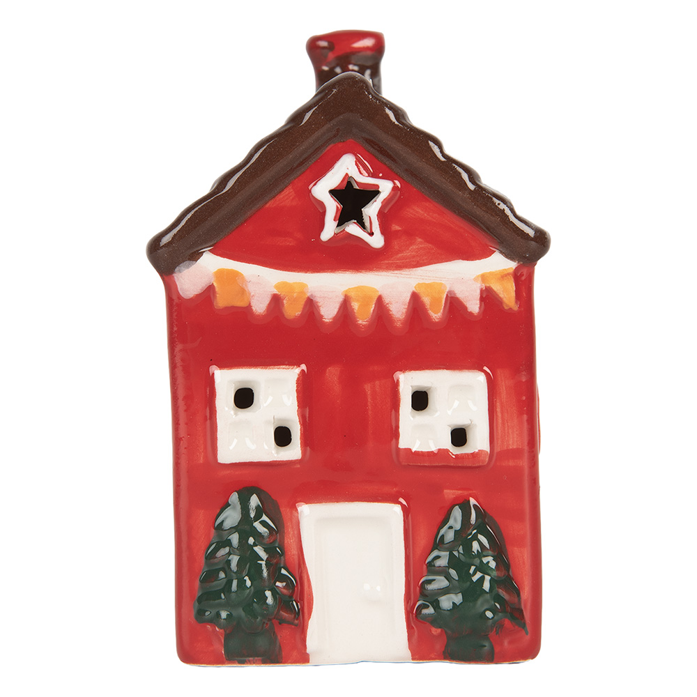 Clayre & Eef   | Decoratie Huisje met LED Rood Bruin 6x6x10 cm | 6CE2273