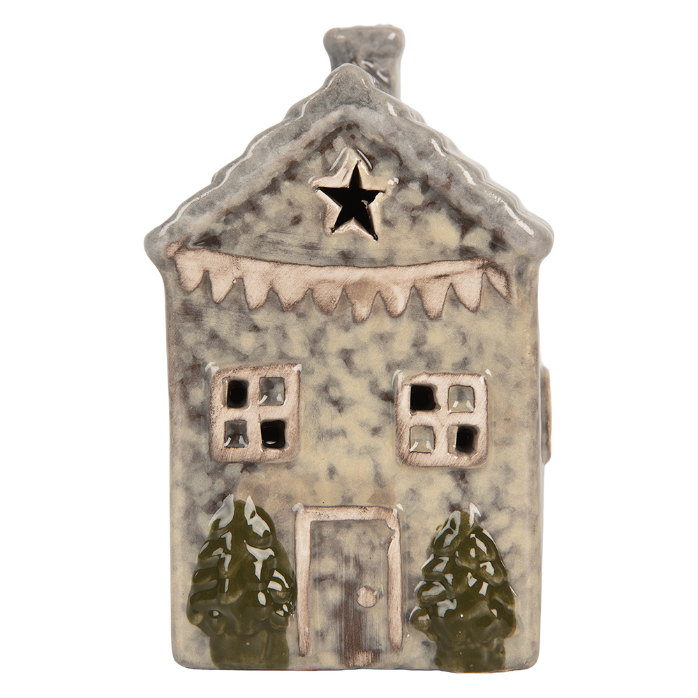 Clayre & Eef   | Decoratie Huisje met LED Grijs Groen 6x6x11 cm | 6CE2274