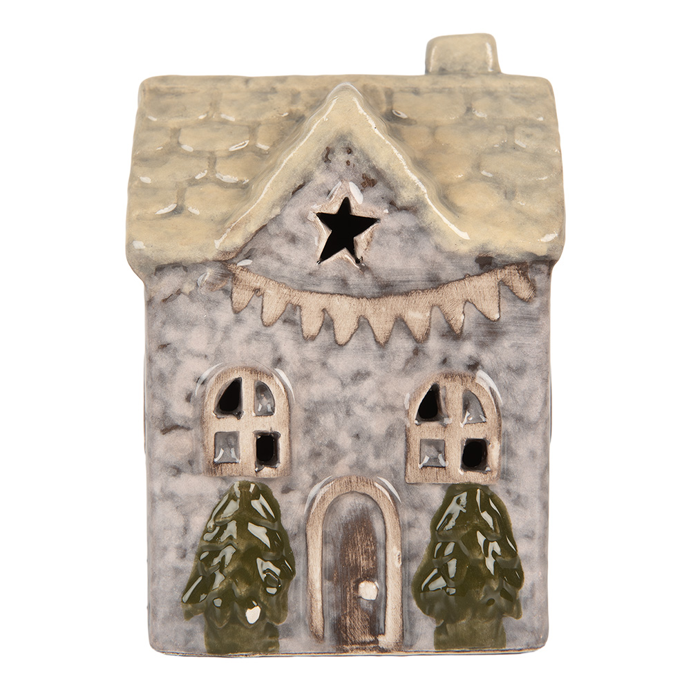 Clayre & Eef   | Decoratie Huisje met LED Grijs Beige 6x6x10 cm | 6CE2275