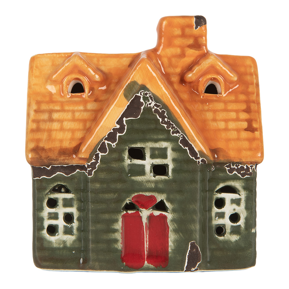 Clayre & Eef   | Decoratie Huisje met LED Groen Oranje 8x5x8 cm | 6CE2282