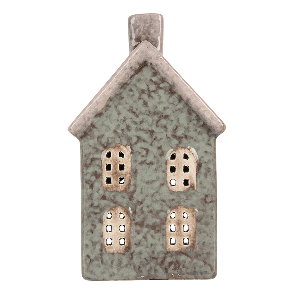 Clayre & Eef   | Theelichthouder Kerst Huisje Groen Roze 8x7x14 cm | 6CE2292