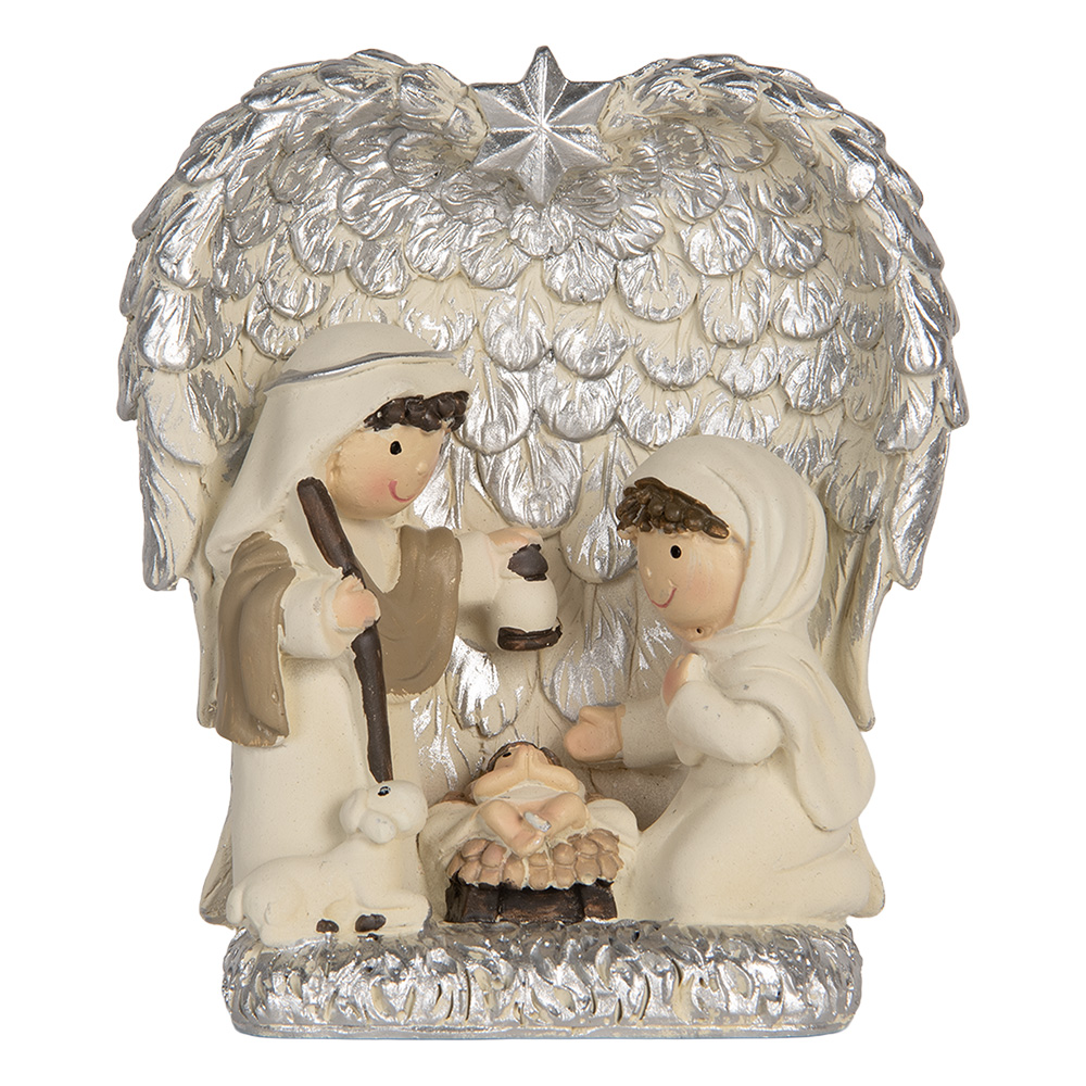 Clayre & Eef   | Kerstdecoratie Kerstgroep Zilverkleurig Wit 12x6x13 cm | 6PR5896