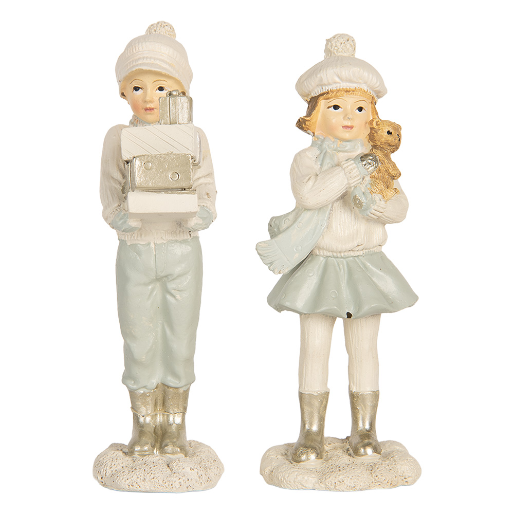 Clayre & Eef   | Kerstdecoratie Kinderen set van 2 Wit Groen 5x4x11 cm | 6PR5917