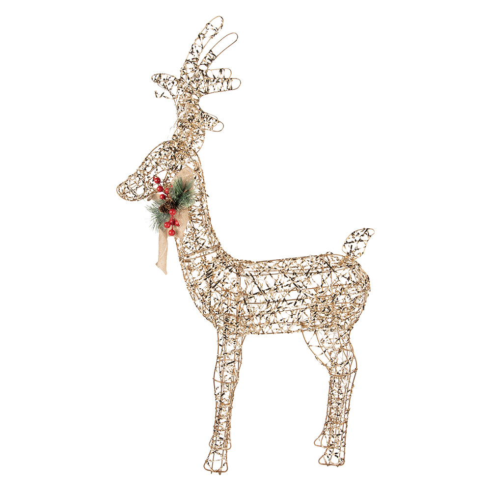 Clayre & Eef   | Kerstdecoratie Rendier met LED Goudkleurig 63x17x106 / 3xAA | 66310