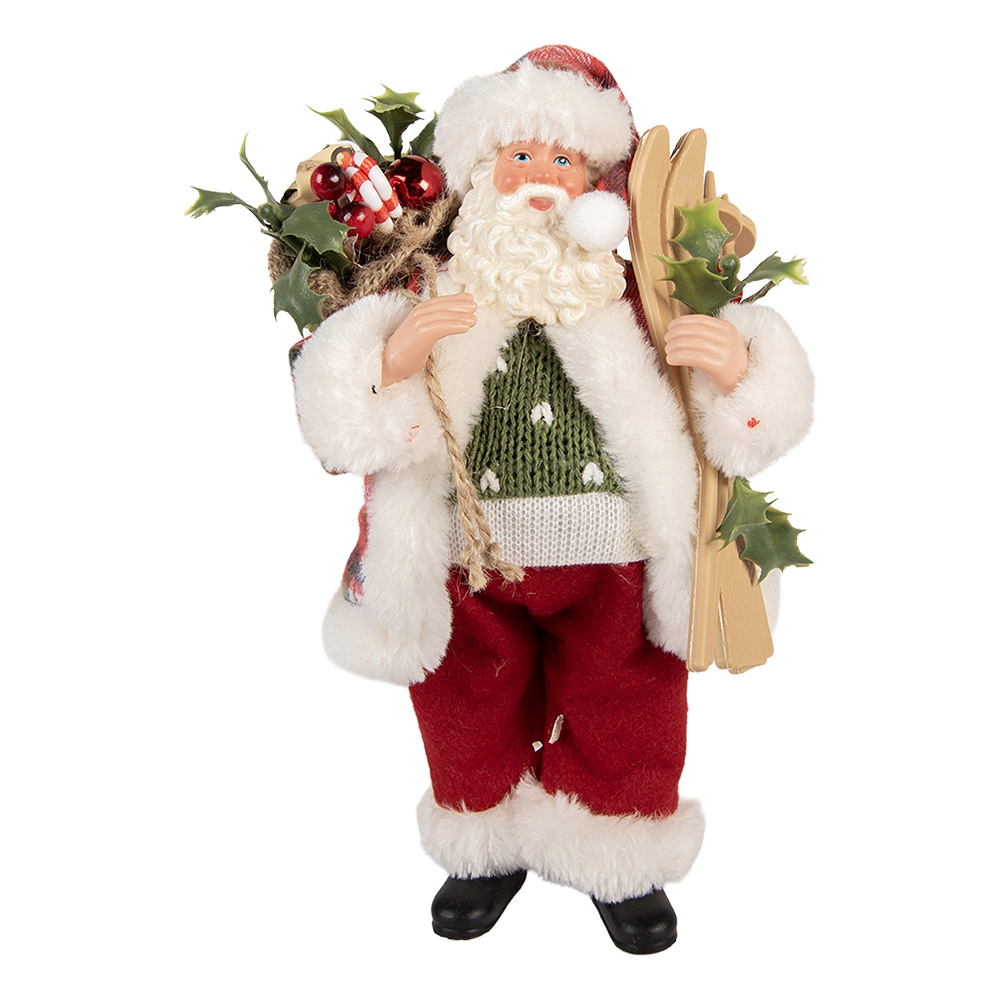 Clayre & Eef   | Kerstdecoratie Kerstman Rood Wit 16x13x27 cm | 66356