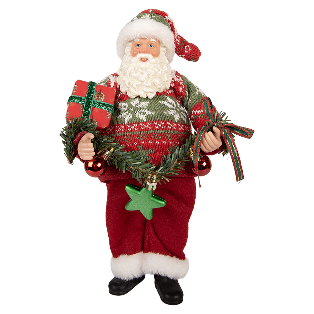 Clayre & Eef   | Kerstdecoratie Kerstman Rood Groen 16x11x27 cm | 66357