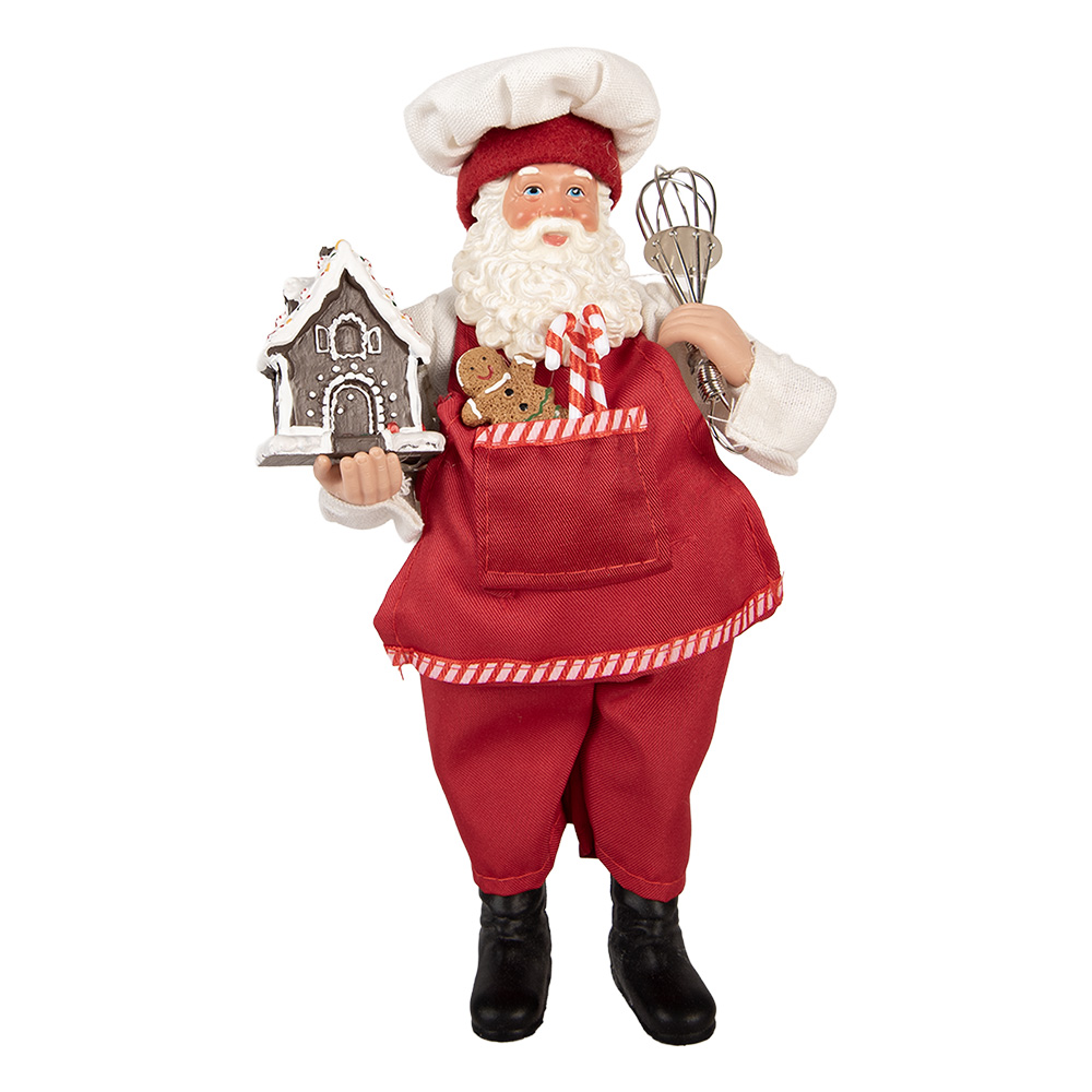 Clayre & Eef   | Kerstdecoratie Kerstman Rood Wit 16x9x26 cm | 66358