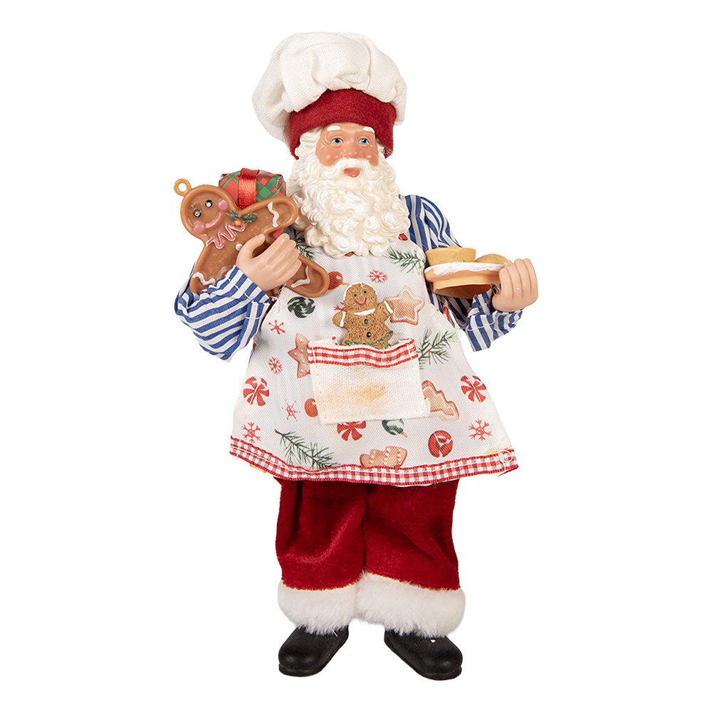 Clayre & Eef   | Kerstdecoratie Kerstman Rood Wit 15x10x26 cm | 66359