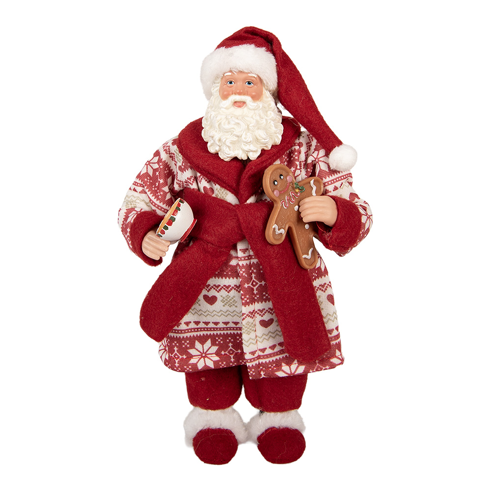 Clayre & Eef   | Kerstdecoratie Kerstman Rood Wit 15x11x28 cm | 66360