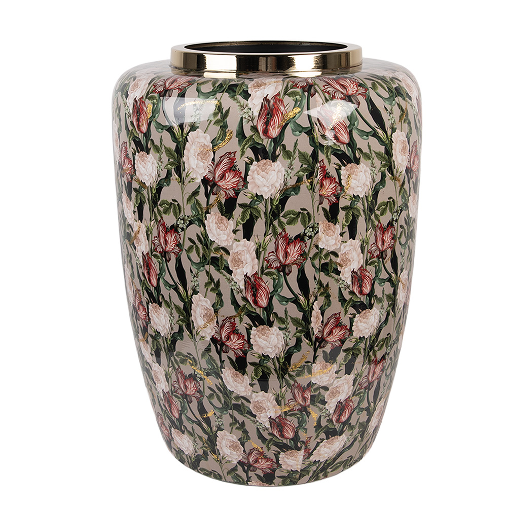 Clayre & Eef   | Decoratie Vaas Grijs Roze ø 33x44 cm | 66377