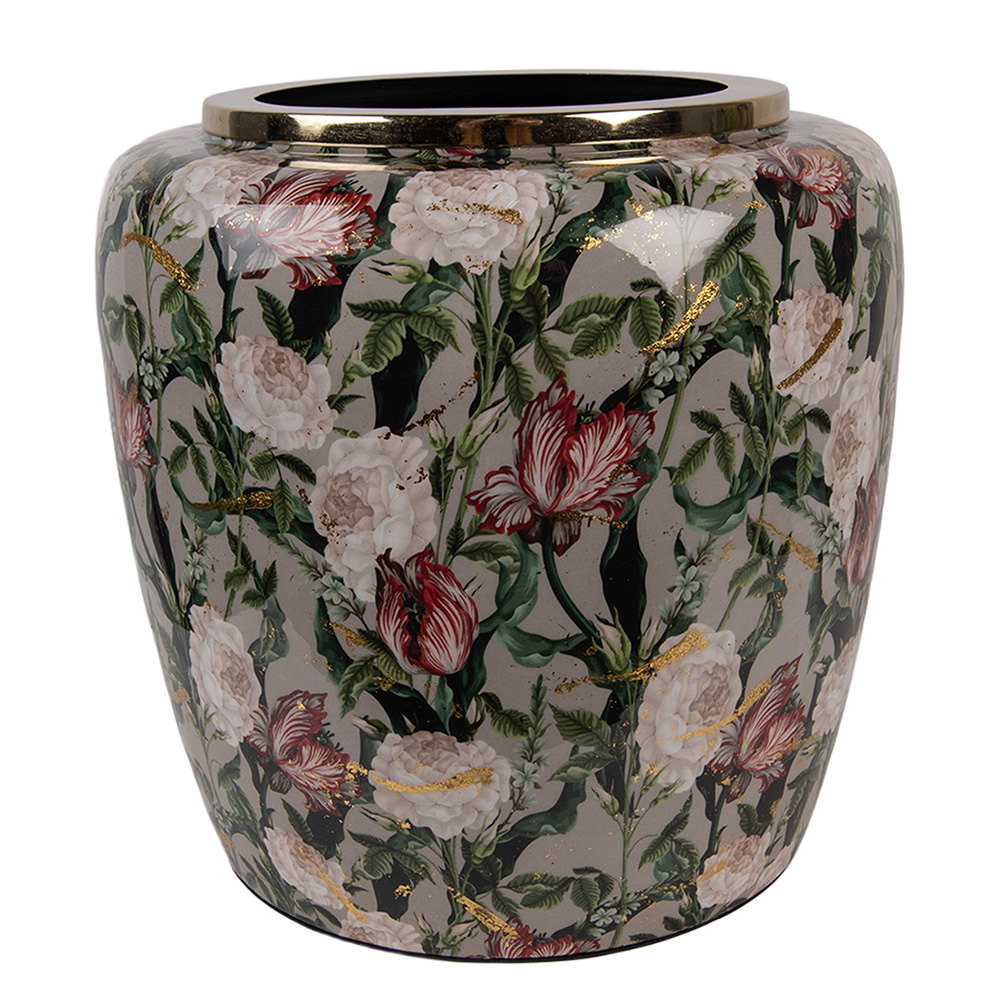 Clayre & Eef   | Decoratie Vaas Grijs Roze ø 25x25 cm | 66380